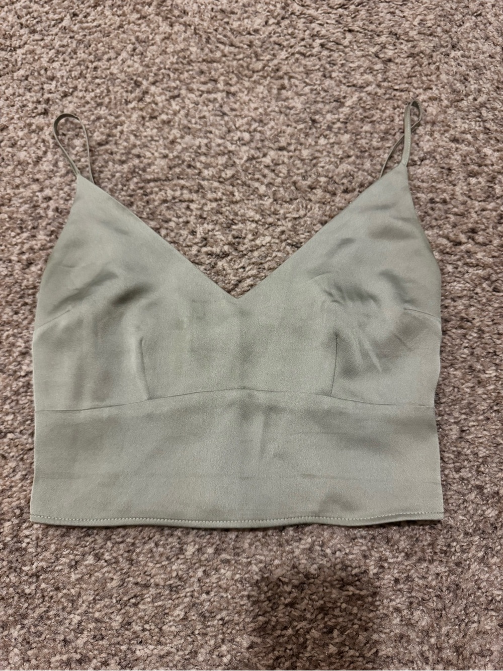 Abercrombie green Sage satin V-Neck Cami Crop Top